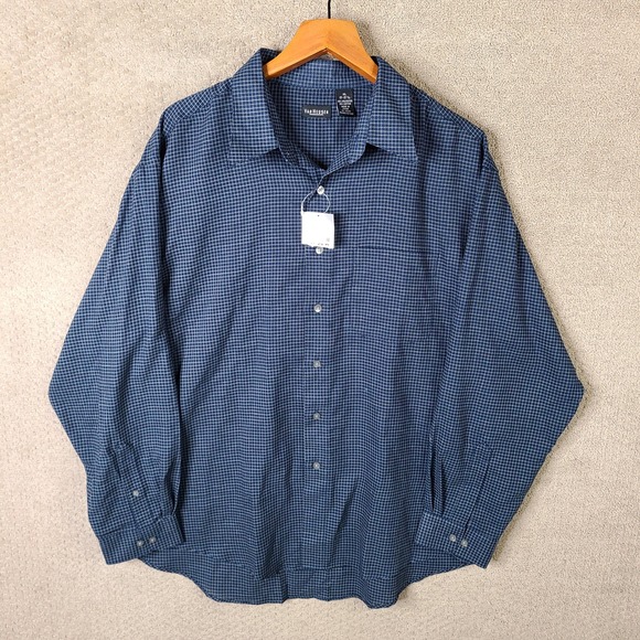 Van Heusen Shirt Mens XL Blue Check Button Down Wrinkle Free Stain Shield NEW - Picture 1 of 9
